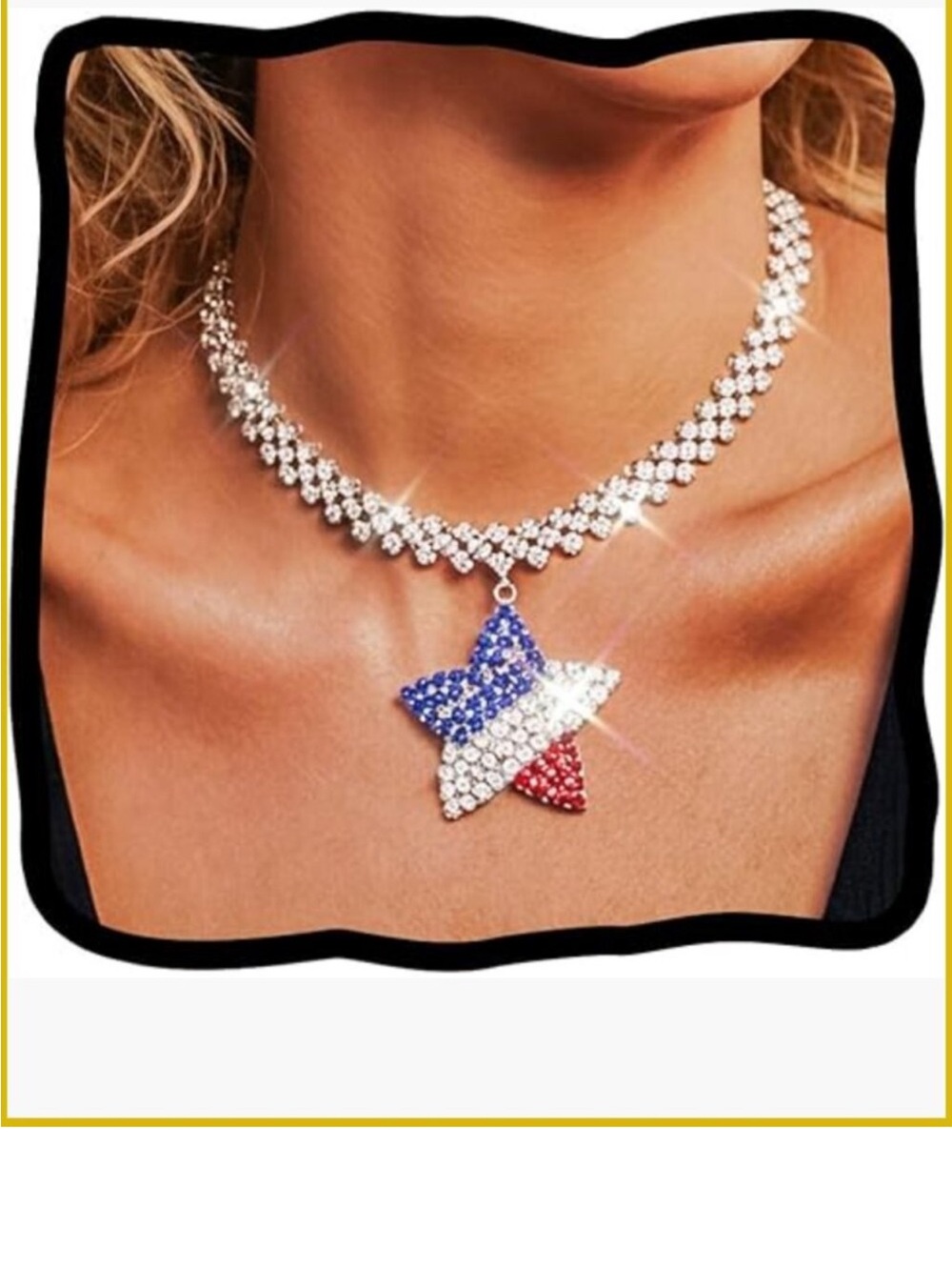 Rhinestone Star Choker Necklace Patriotic Jewelry Women
